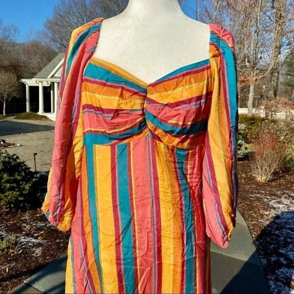 NWT Anthropologie Farm Rio Rainbow Stripe Maxi Midi Summer Dress Medium - Picture 8 of 16